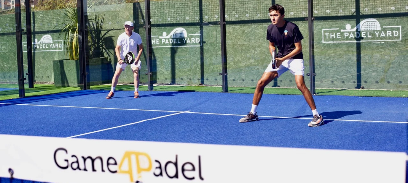 Michael Gradon and Nikhil Mohindra (youngest member of the GB Padel team) trying out the new courts.